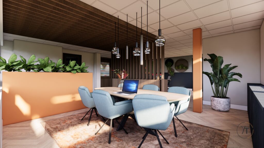 Interieurontwerp kantoor en kantine van schildersbedrijf in Enschede, ontworpen door Tijdloos Thuis