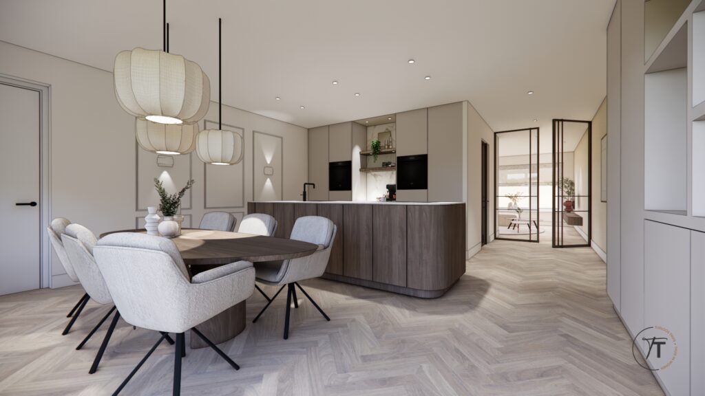 Japandi woonkamer in nieuwbouwwoning Borne